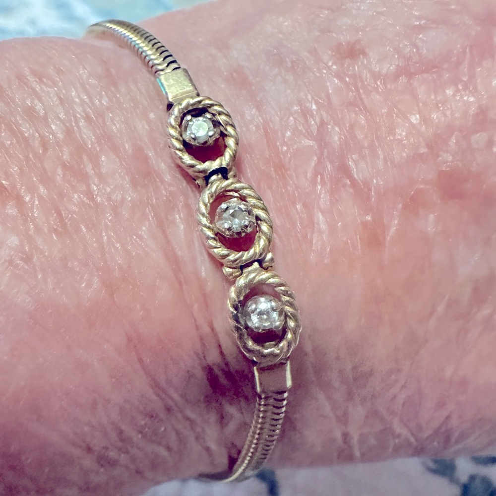 Vintage add a diamond link gold filled bracelet